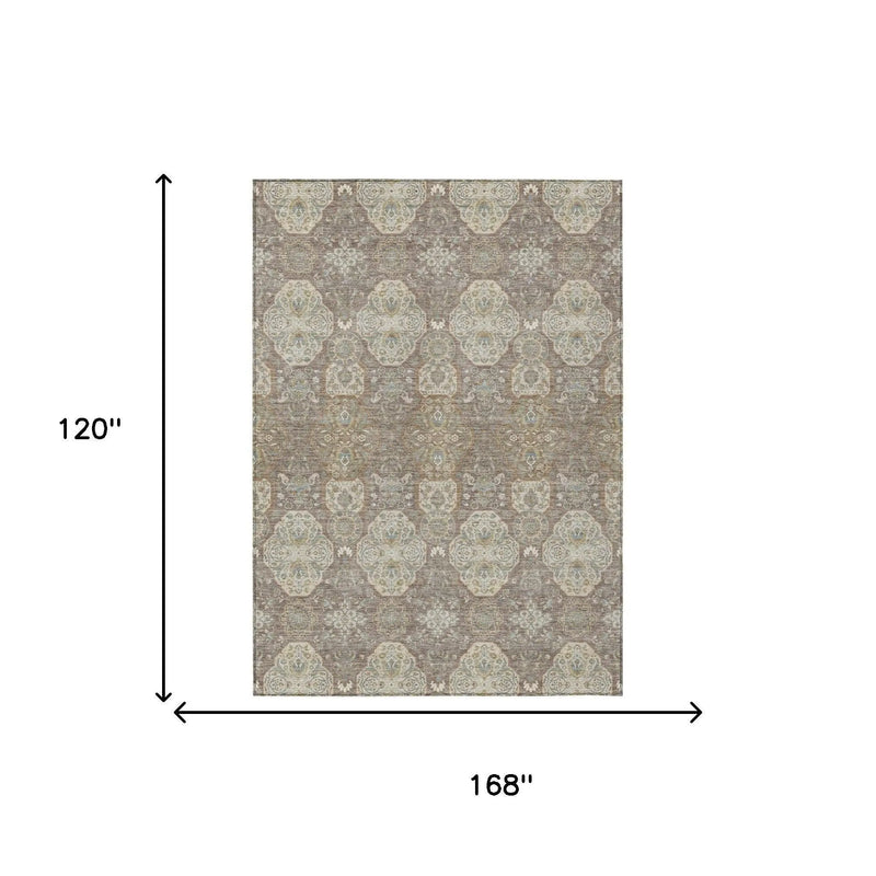 10' X 14' Brown And Copper Floral Washable Indoor Outdoor Area Rug Homeroots Outdoor