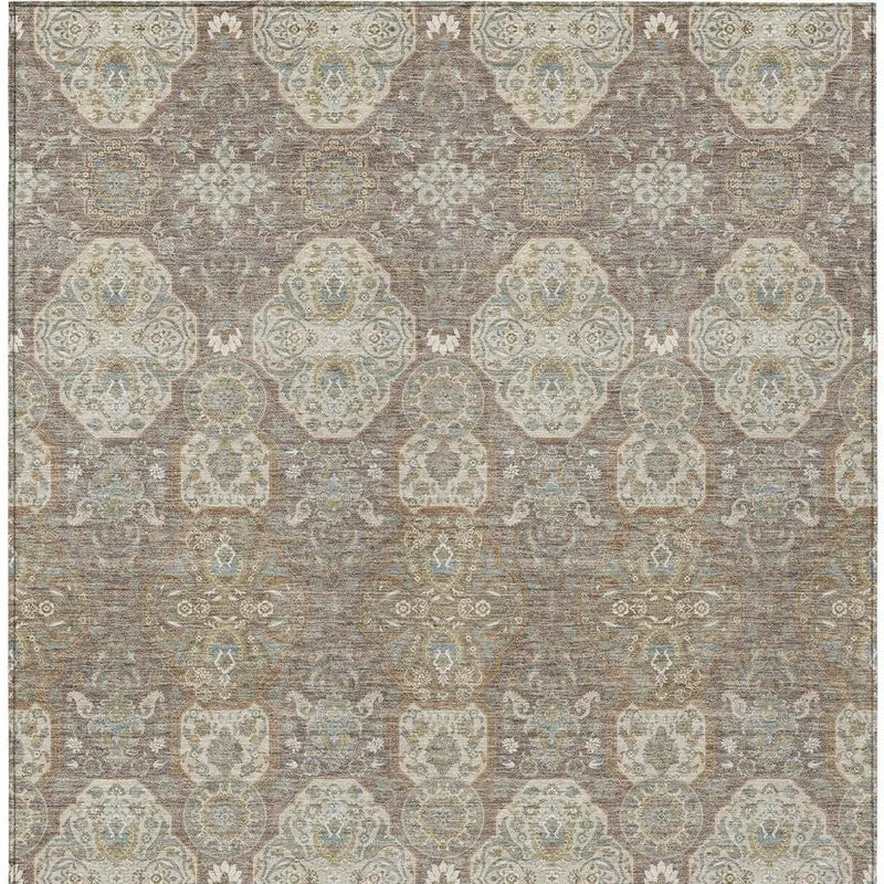 10' X 14' Brown And Copper Floral Washable Indoor Outdoor Area Rug Homeroots Outdoor