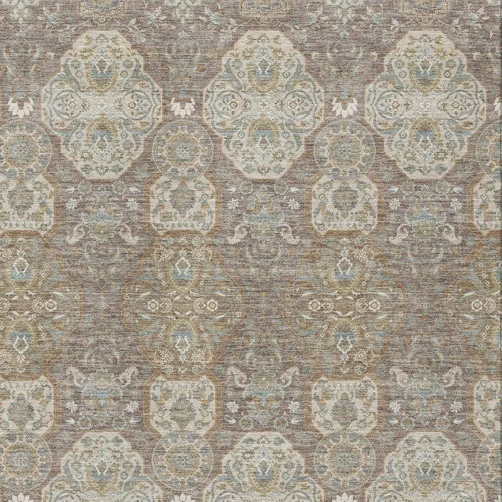10' X 14' Brown And Copper Floral Washable Indoor Outdoor Area Rug Homeroots Outdoor