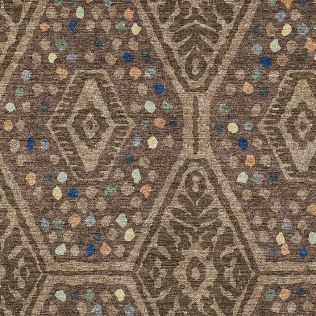 10' X 14' Brown And Copper Tribal Washable Indoor Outdoor Area Rug Homeroots Outdoor