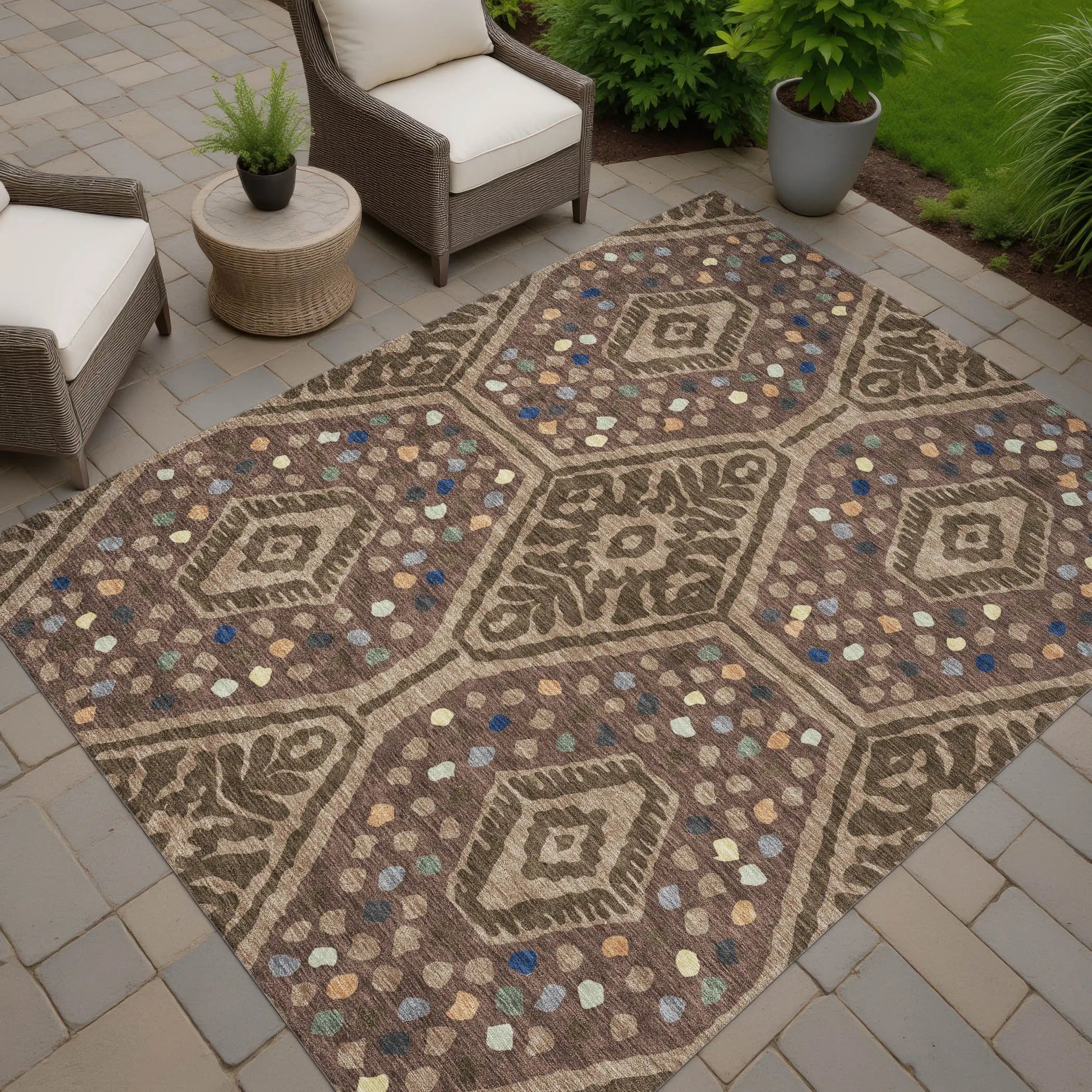 10' X 14' Brown And Copper Tribal Washable Indoor Outdoor Area Rug Homeroots Outdoor
