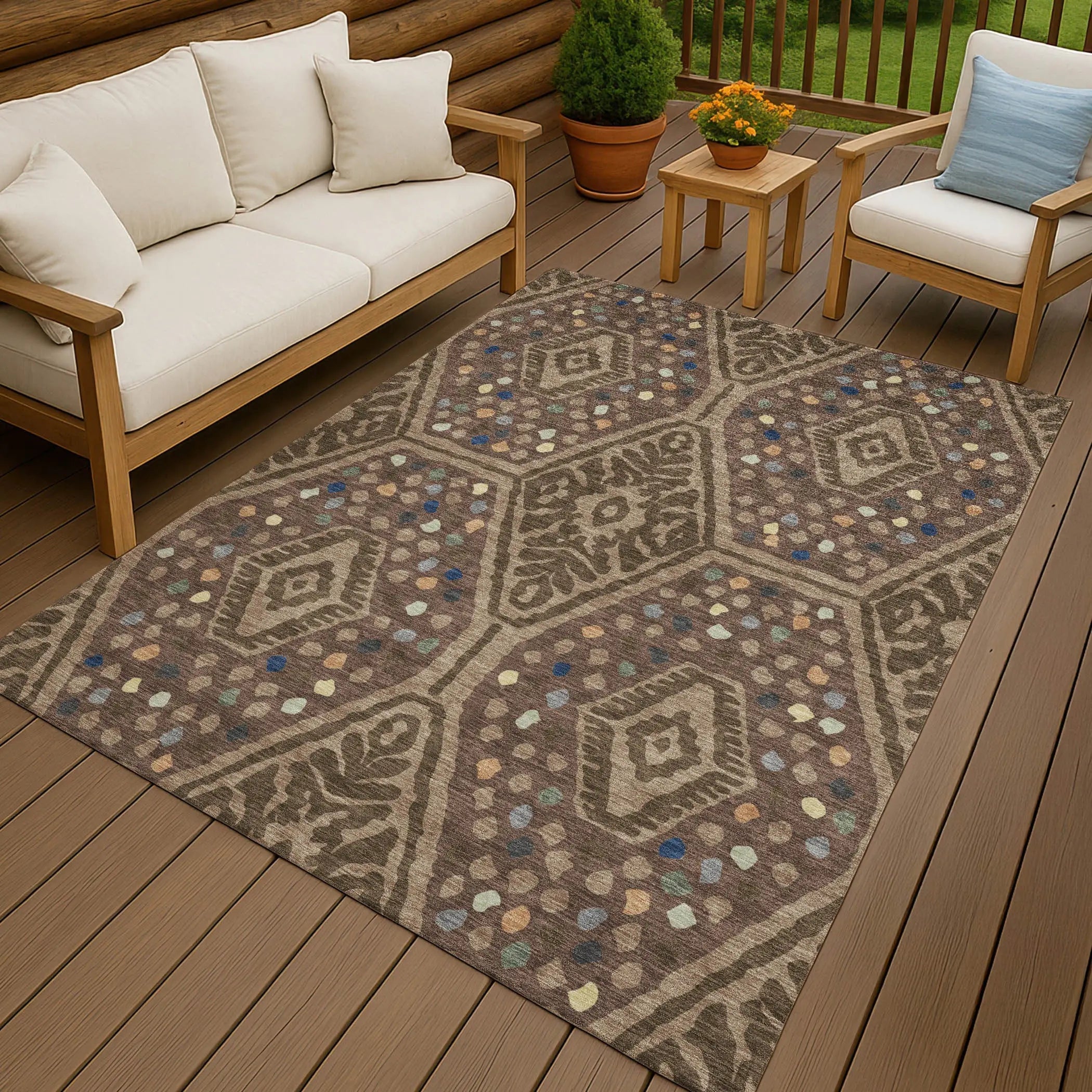 10' X 14' Brown And Copper Tribal Washable Indoor Outdoor Area Rug Homeroots Outdoor