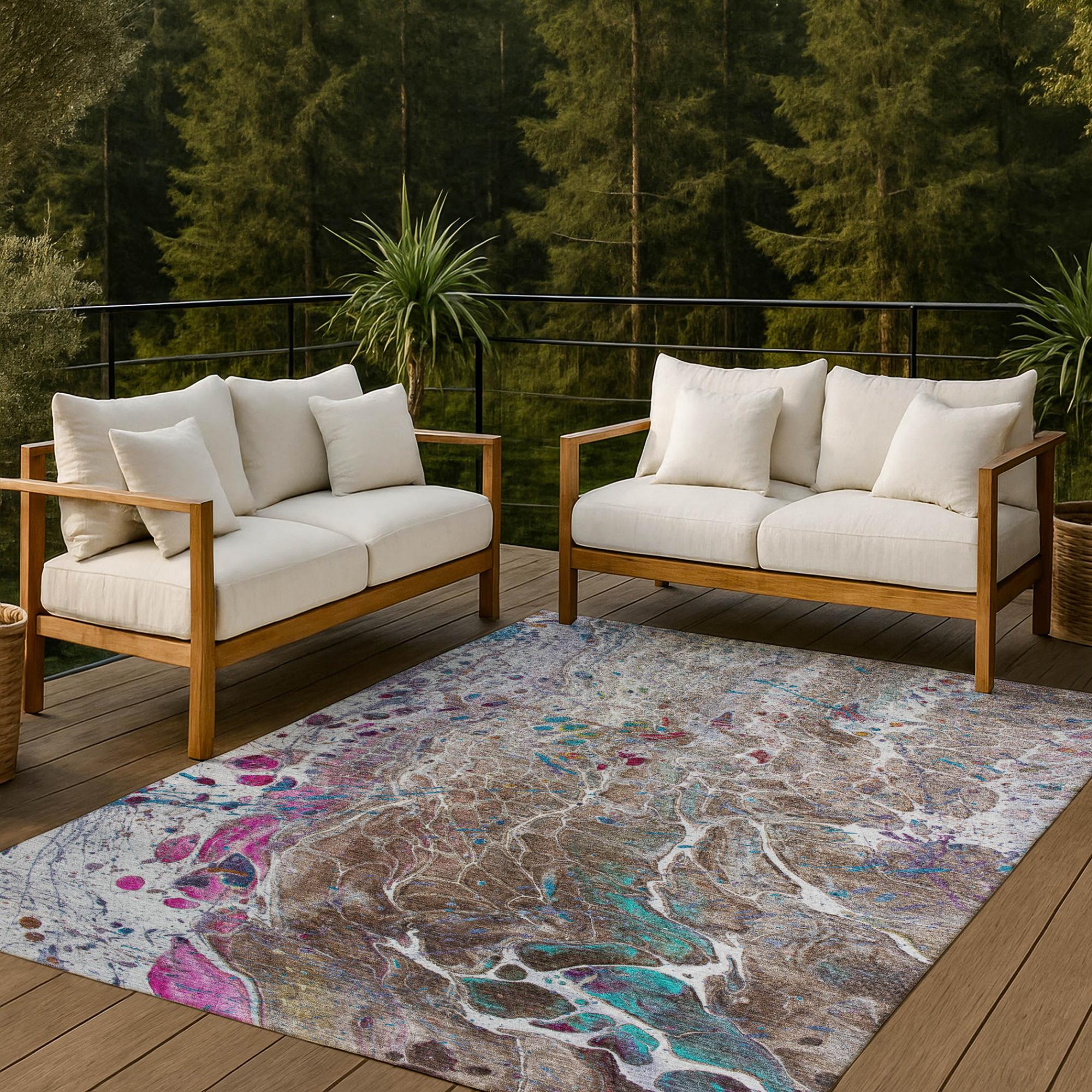 10' X 14' Brown And Gray Abstract Washable Indoor Outdoor Area Rug Homeroots Outdoor
