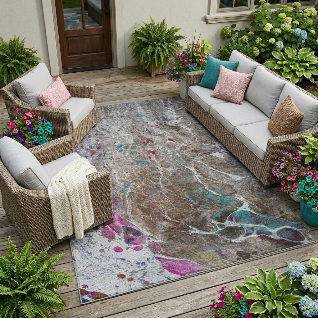 10' X 14' Brown And Gray Abstract Washable Indoor Outdoor Area Rug Homeroots Outdoor