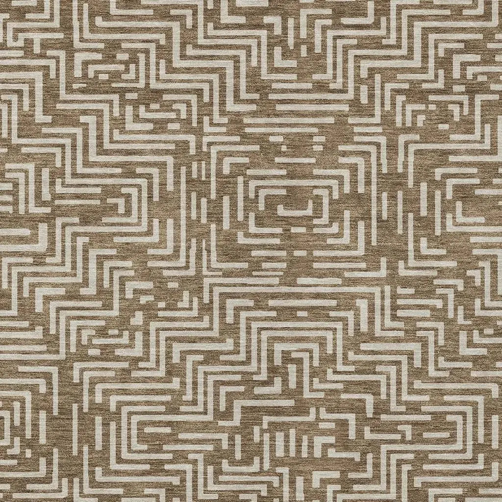 10' X 14' Brown And Gray Geometric Washable Indoor Outdoor Area Rug Homeroots Outdoor