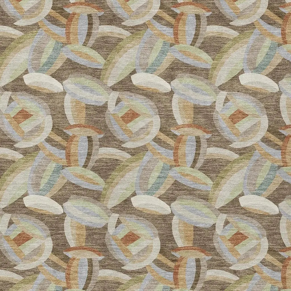 10' X 14' Brown And Ivory Abstract Washable Indoor Outdoor Area Rug Homeroots Outdoor