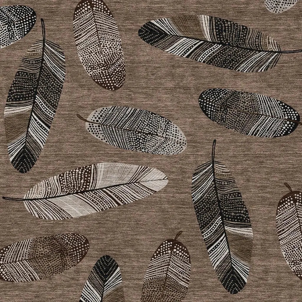 10' X 14' Brown And Ivory Botanical Leaves Washable Indoor Outdoor Area Rug Homeroots Outdoor