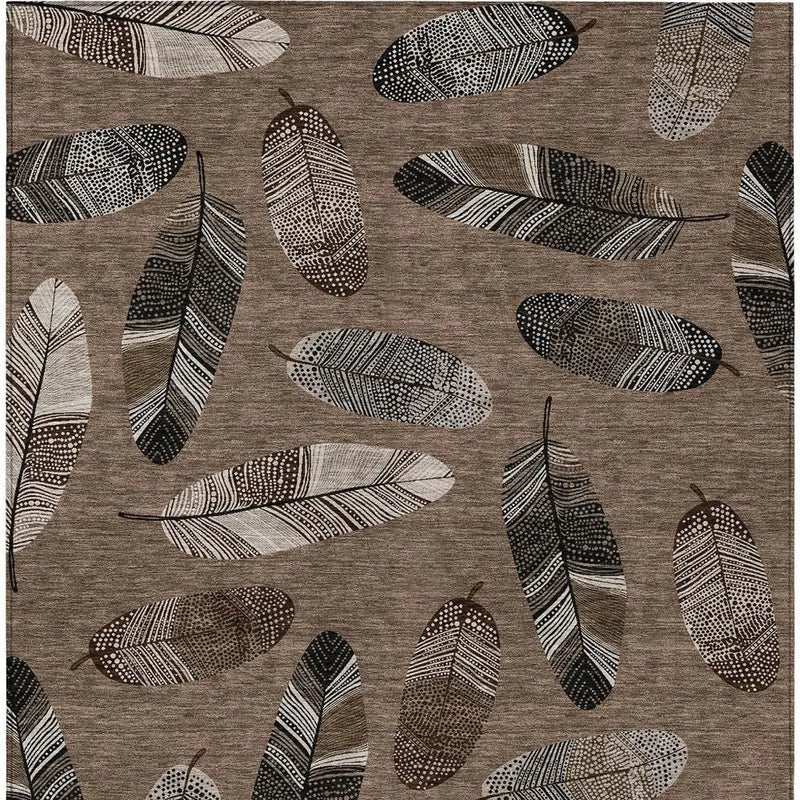 10' X 14' Brown And Ivory Botanical Leaves Washable Indoor Outdoor Area Rug Homeroots Outdoor