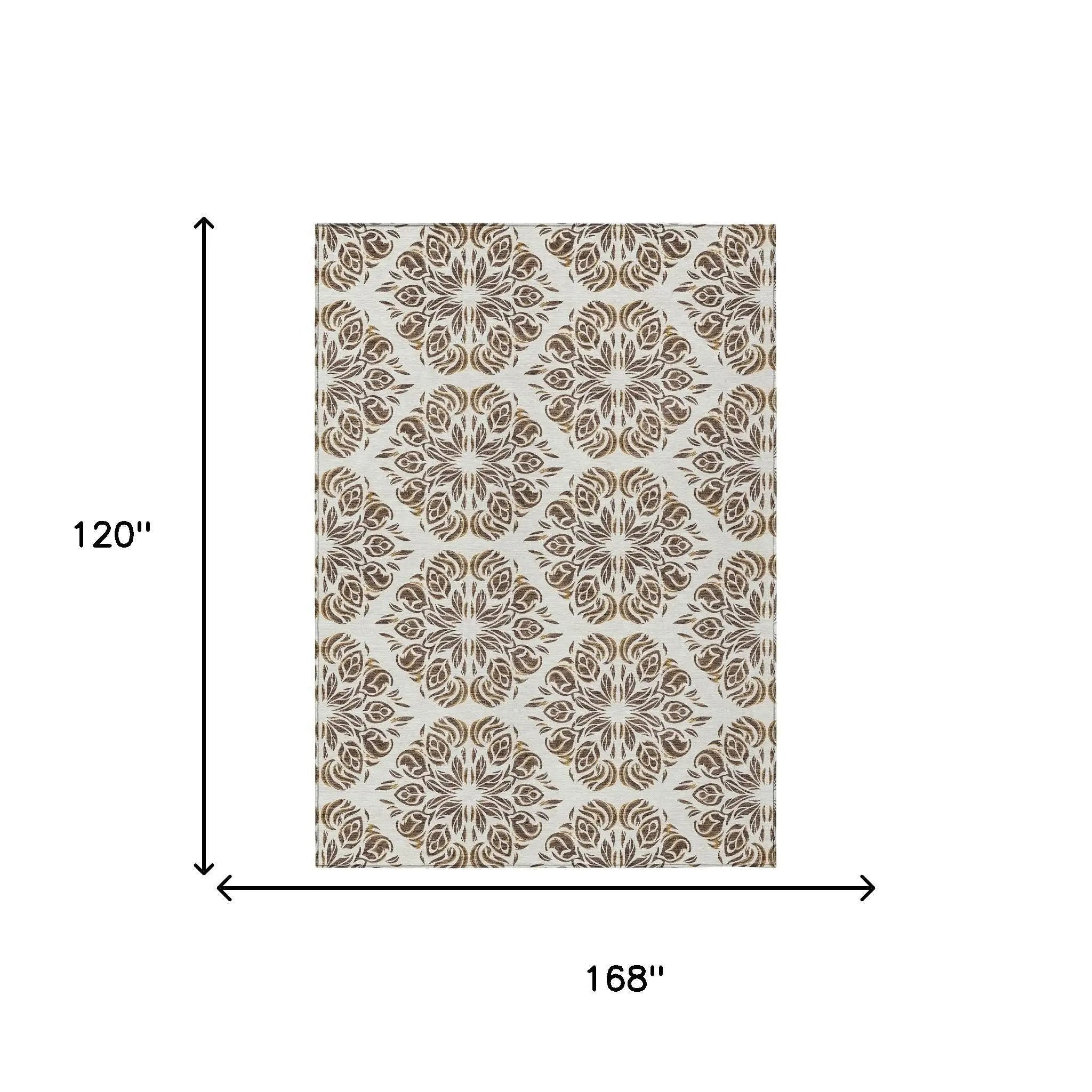 10' X 14' Brown And Ivory Damask Washable Indoor Outdoor Area Rug Homeroots Outdoor