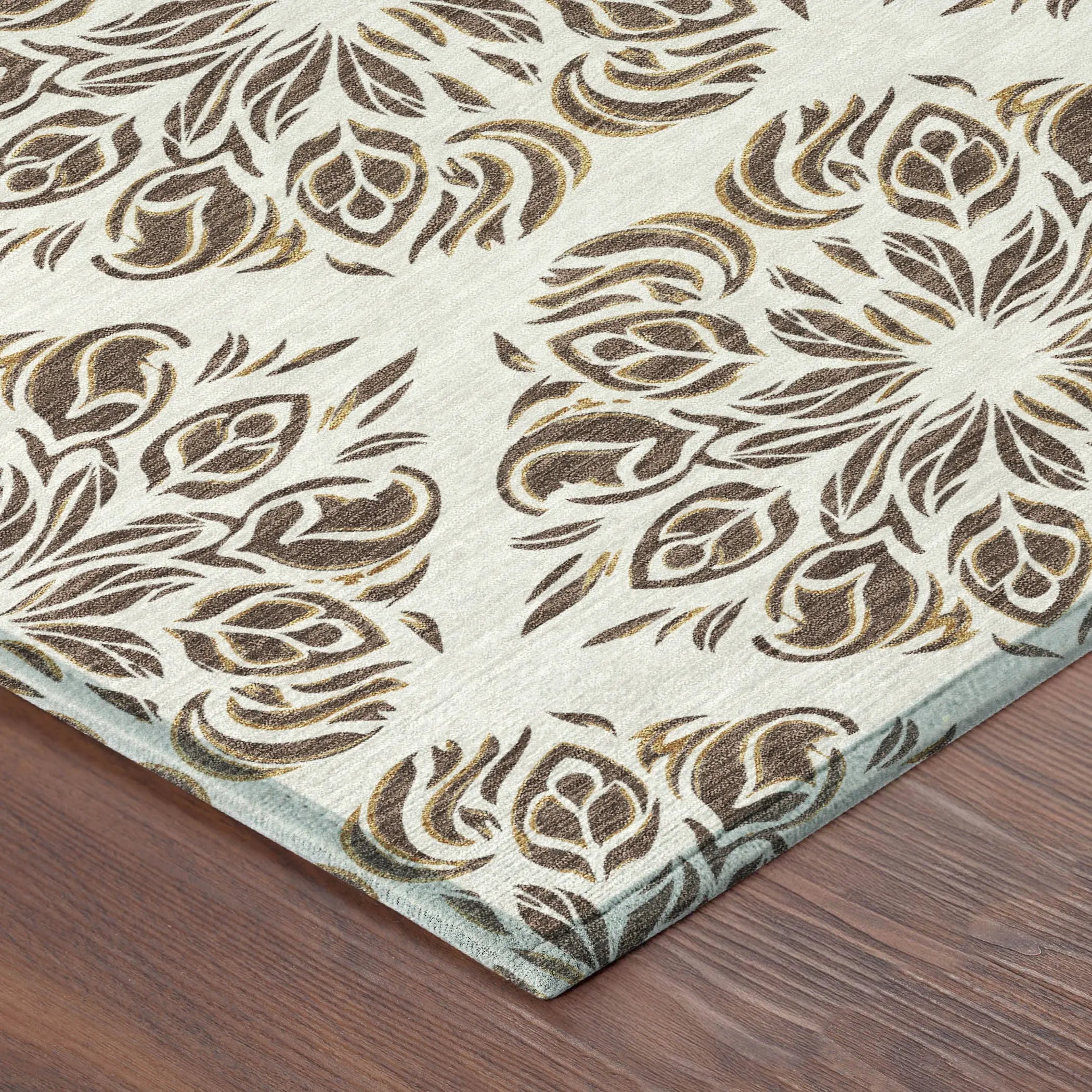 10' X 14' Brown And Ivory Damask Washable Indoor Outdoor Area Rug Homeroots Outdoor