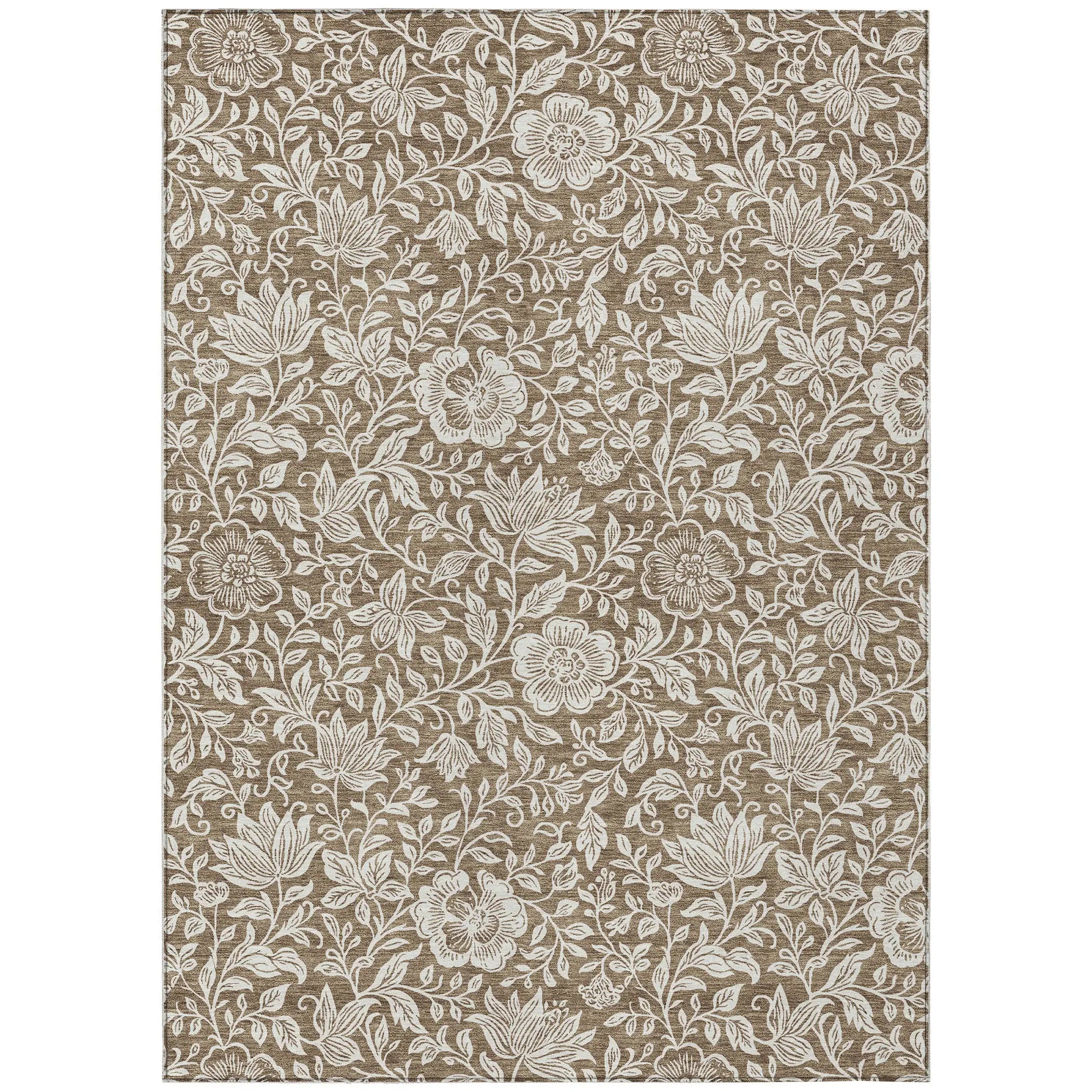 10' X 14' Brown And Ivory Floral Washable Indoor Outdoor Area Rug Homeroots Outdoor