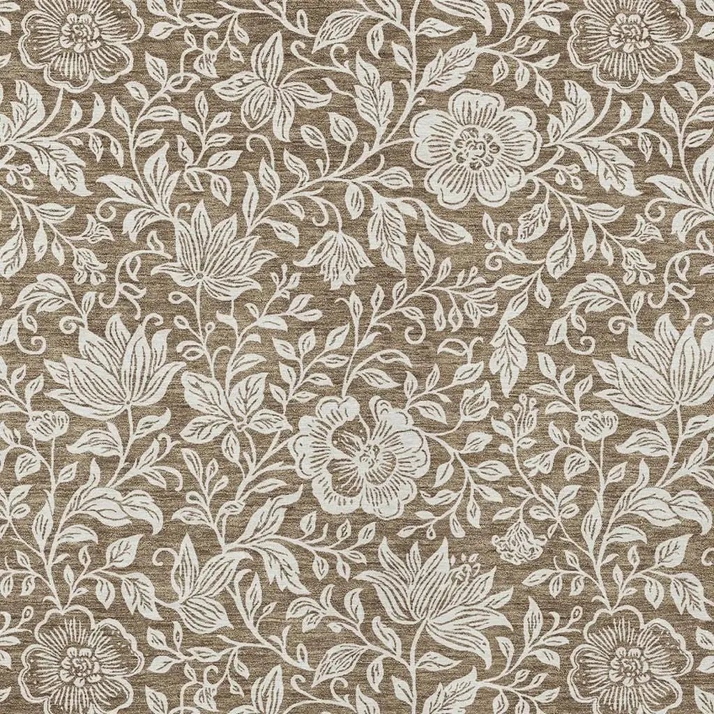 10' X 14' Brown And Ivory Floral Washable Indoor Outdoor Area Rug Homeroots Outdoor