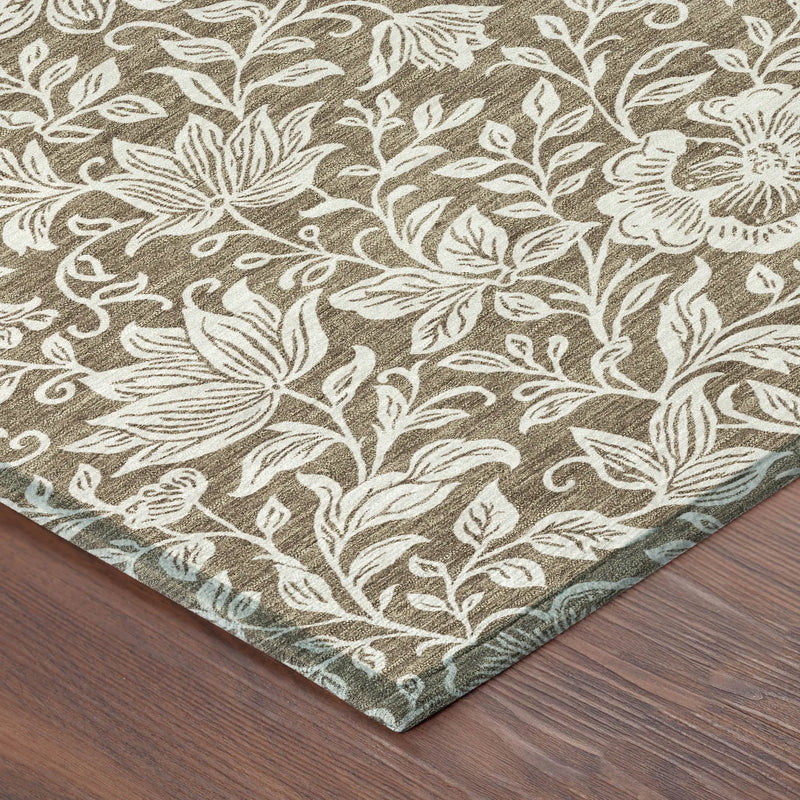 Beige and cream floral pattern area rug with a soft texture, perfect for adding elegance to any room.