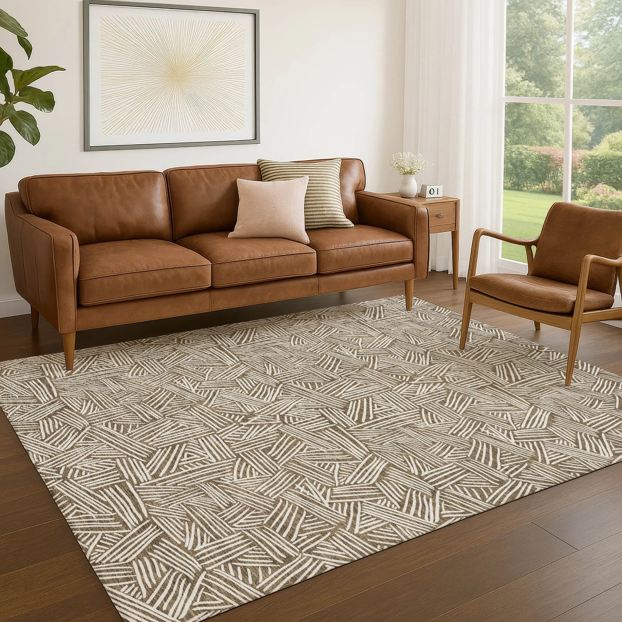10' X 14' Brown And Ivory Geometric Washable Indoor Outdoor Area Rug Homeroots Outdoor