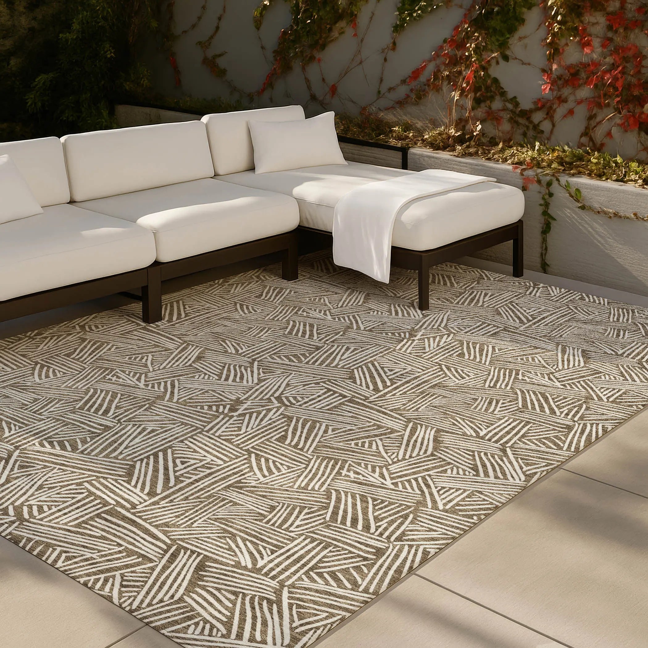 10' X 14' Brown And Ivory Geometric Washable Indoor Outdoor Area Rug Homeroots Outdoor