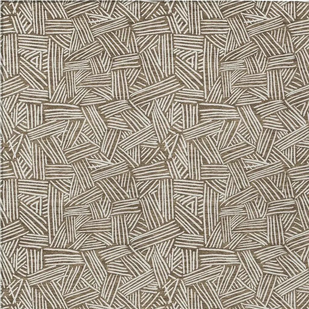 10' X 14' Brown And Ivory Geometric Washable Indoor Outdoor Area Rug Homeroots Outdoor