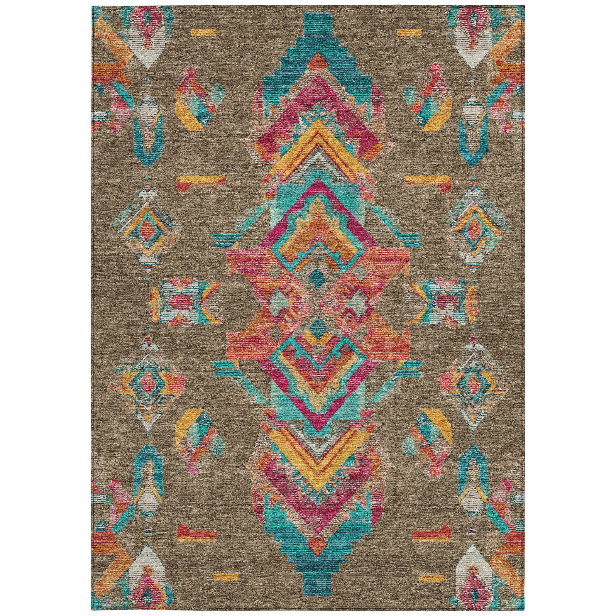 10' X 14' Brown And Ivory Tribal Washable Indoor Outdoor Area Rug Homeroots Outdoor