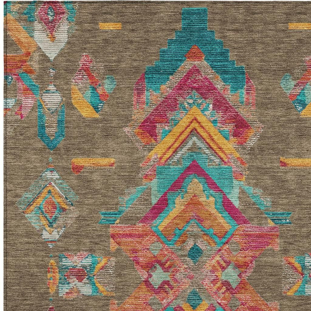 10' X 14' Brown And Ivory Tribal Washable Indoor Outdoor Area Rug Homeroots Outdoor