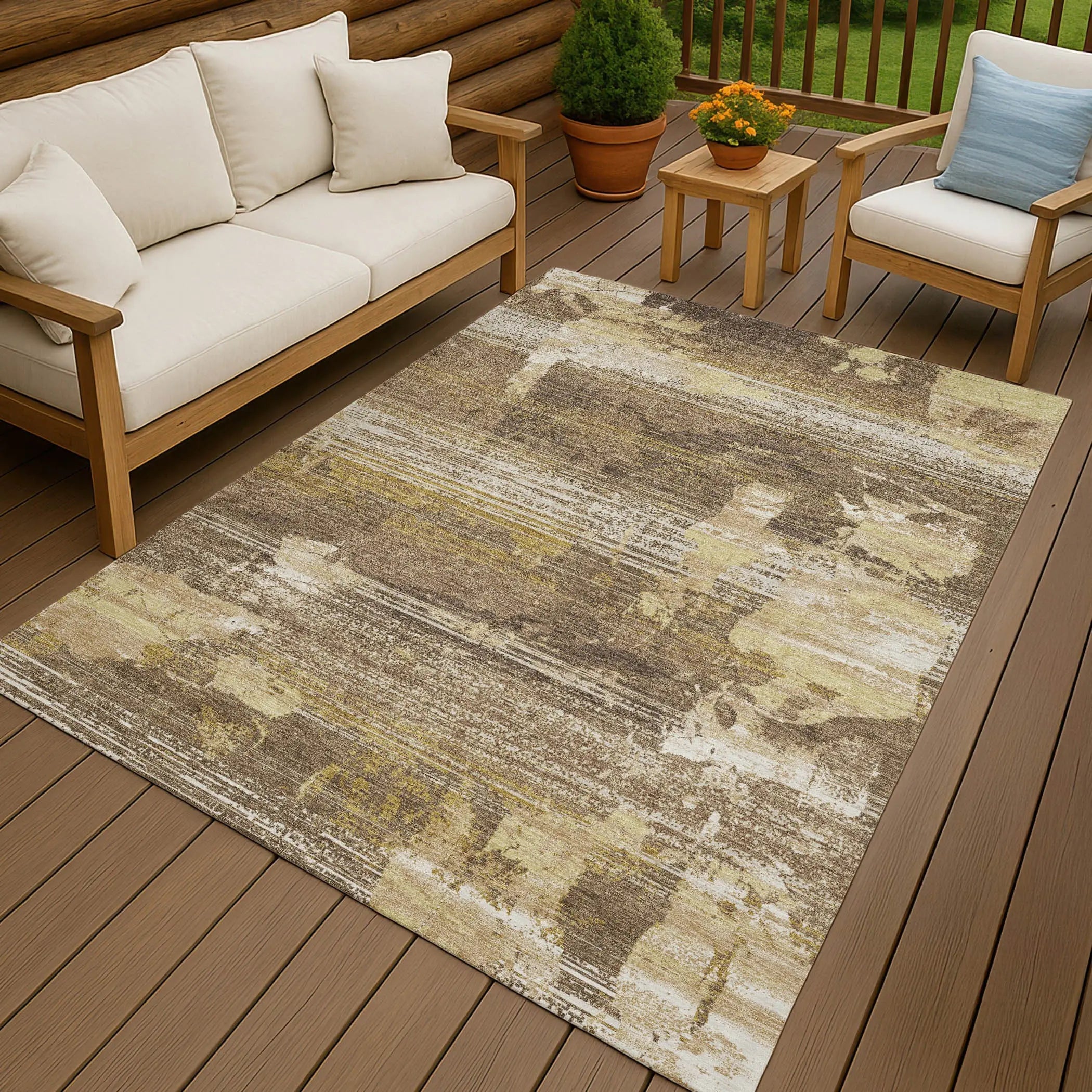 10' X 14' Brown And Khaki Abstract Washable Indoor Outdoor Area Rug Homeroots Outdoor