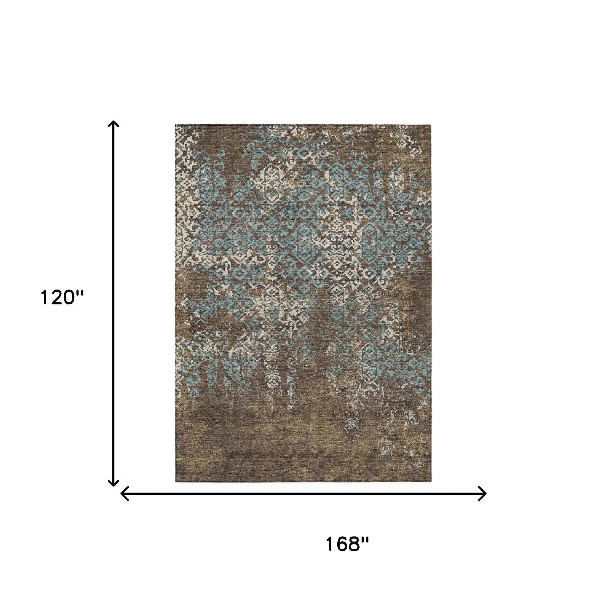 10' X 14' Brown And Khaki Oriental Washable Indoor Outdoor Area Rug Homeroots Outdoor