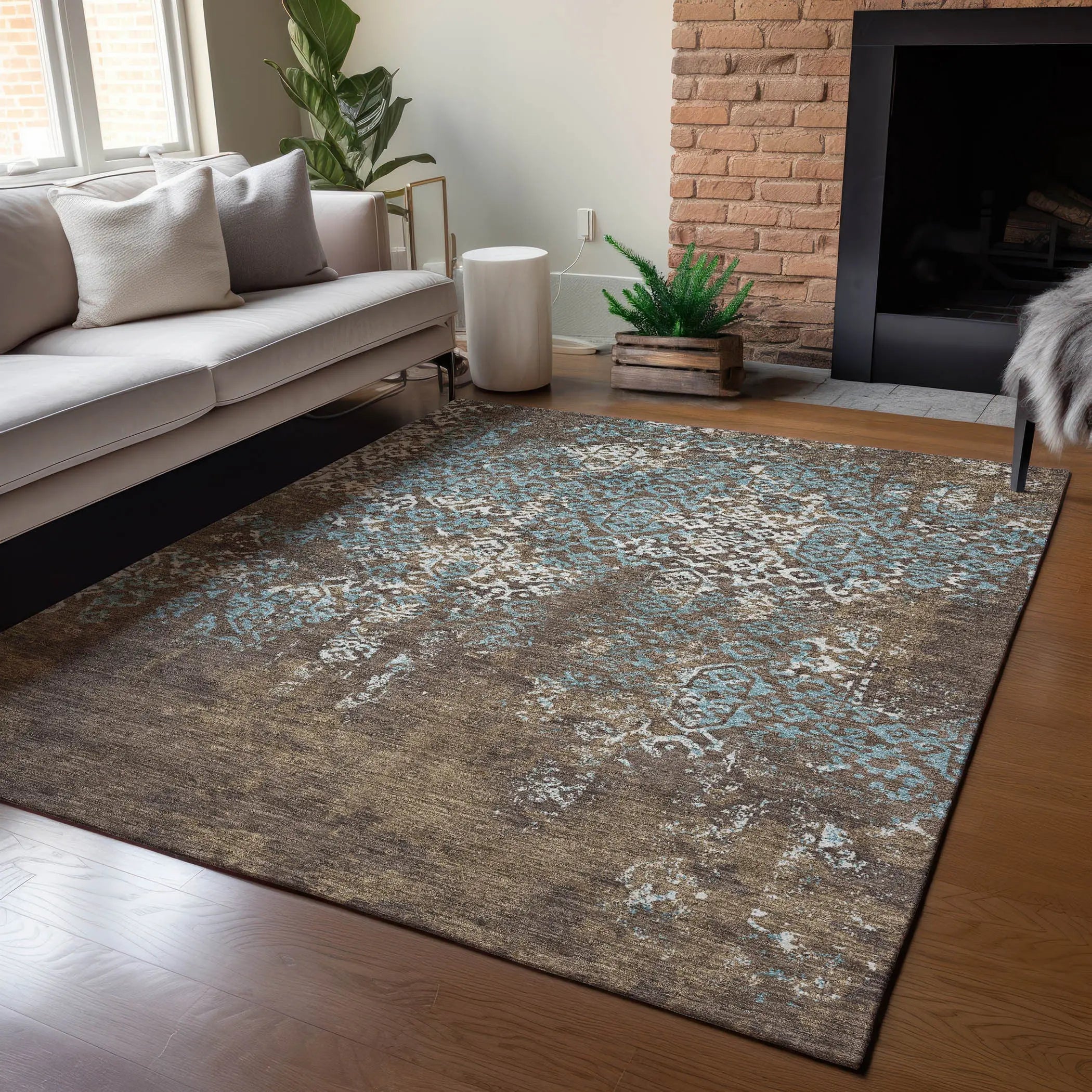 10' X 14' Brown And Khaki Oriental Washable Indoor Outdoor Area Rug Homeroots Outdoor