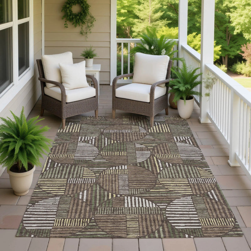 10' X 14' Brown And Linen Geometric Washable Indoor Outdoor Area Rug Homeroots Outdoor