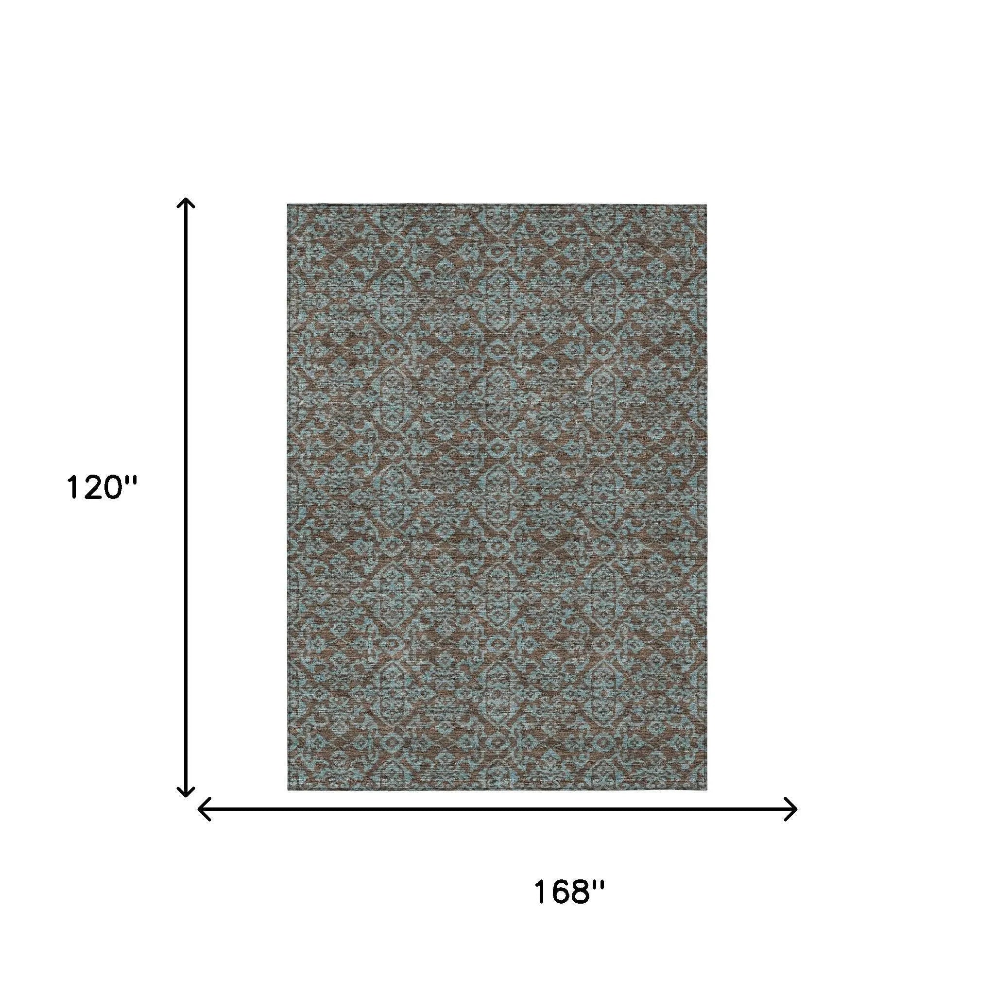 10' X 14' Brown And Linen Oriental Washable Indoor Outdoor Area Rug Homeroots Outdoor