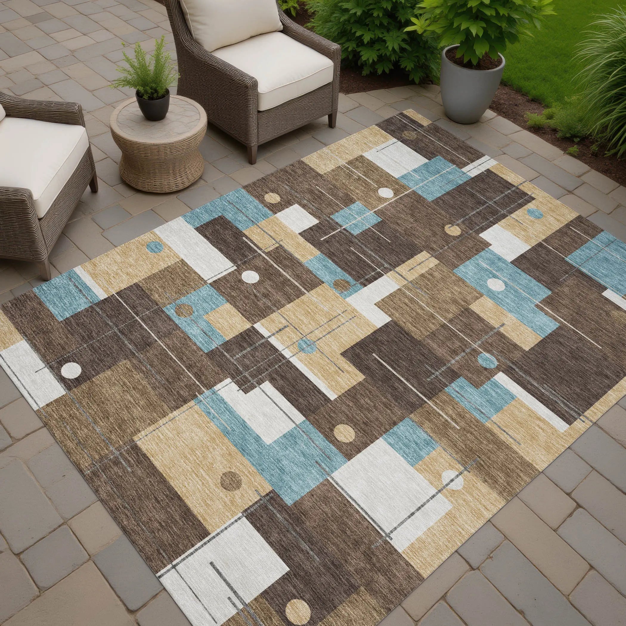 10' X 14' Brown And Pewter Geometric Washable Indoor Outdoor Area Rug Homeroots Outdoor