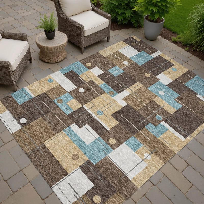 10' X 14' Brown And Pewter Geometric Washable Indoor Outdoor Area Rug Homeroots Outdoor