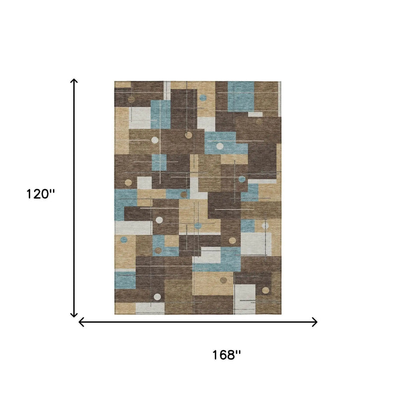 10' X 14' Brown And Pewter Geometric Washable Indoor Outdoor Area Rug Homeroots Outdoor