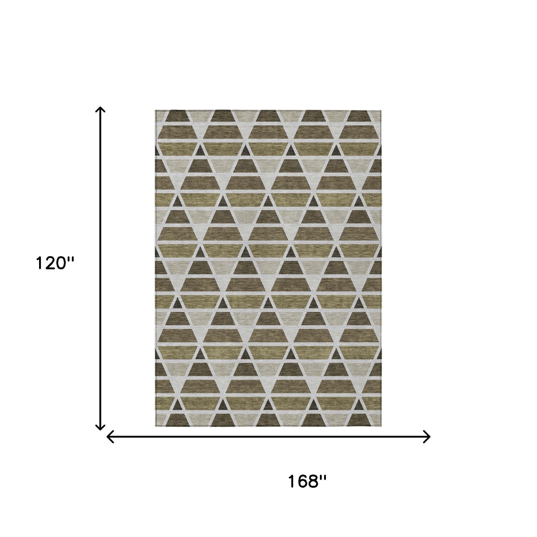10' X 14' Brown And Pewter Geometric Washable Indoor Outdoor Area Rug Homeroots Outdoor