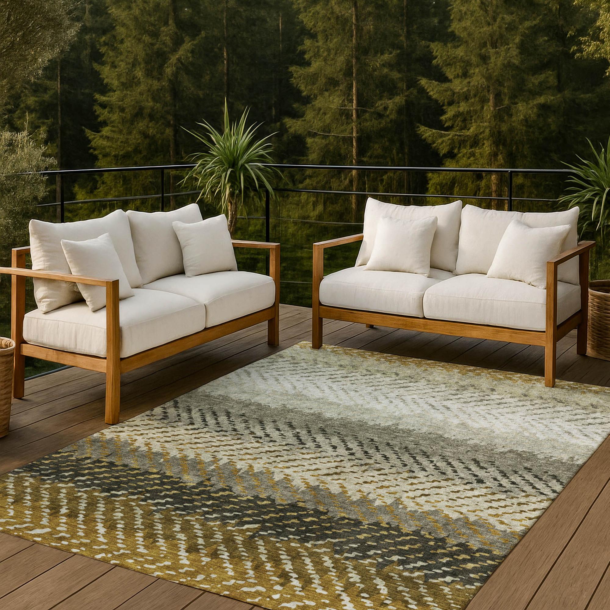 10' X 14' Brown And Sage Striped Washable Indoor Outdoor Area Rug Homeroots Outdoor