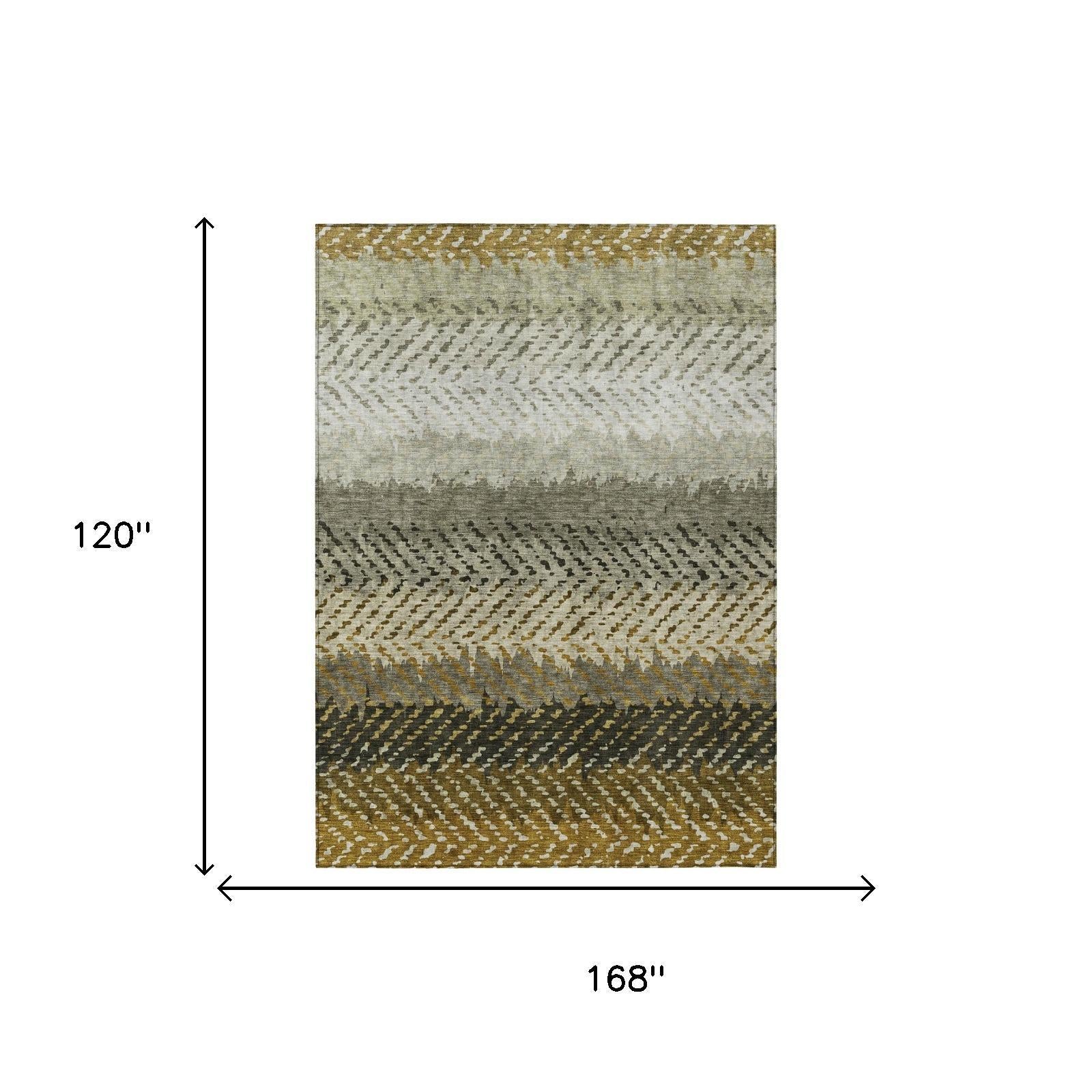 10' X 14' Brown And Sage Striped Washable Indoor Outdoor Area Rug Homeroots Outdoor