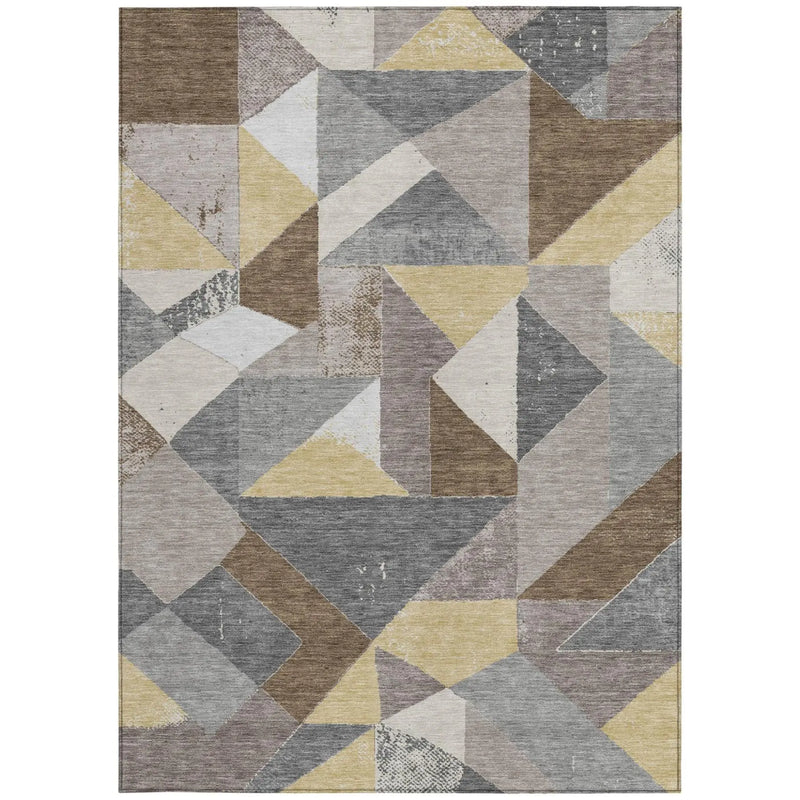 10' X 14' Brown And Silver Geometric Washable Indoor Outdoor Area Rug Homeroots Outdoor