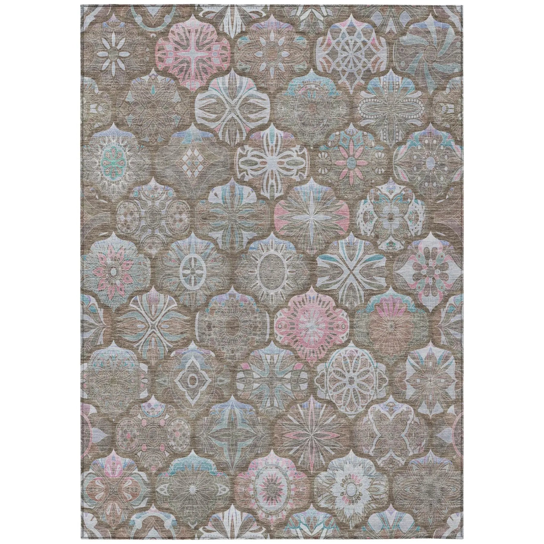 10' X 14' Brown And Silver Ogee Washable Indoor Outdoor Area Rug Homeroots Outdoor