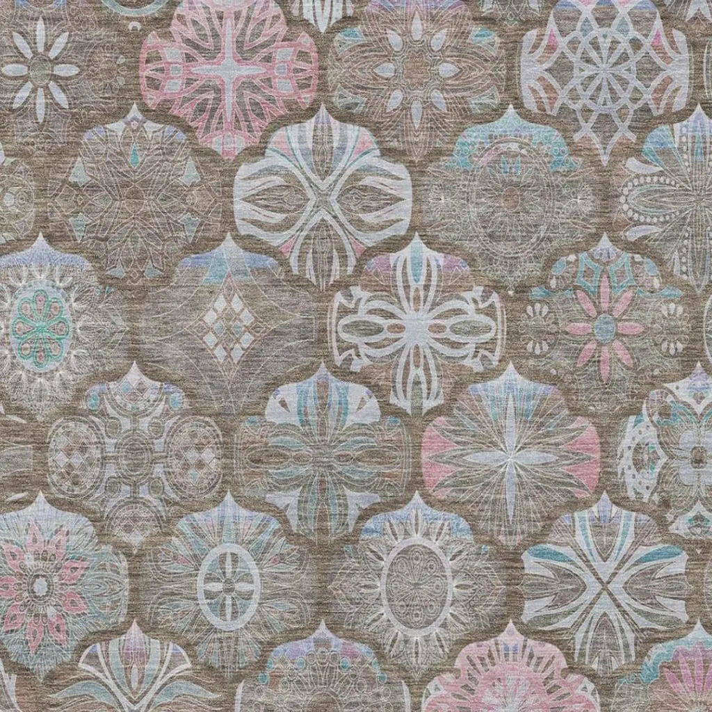 10' X 14' Brown And Silver Ogee Washable Indoor Outdoor Area Rug Homeroots Outdoor