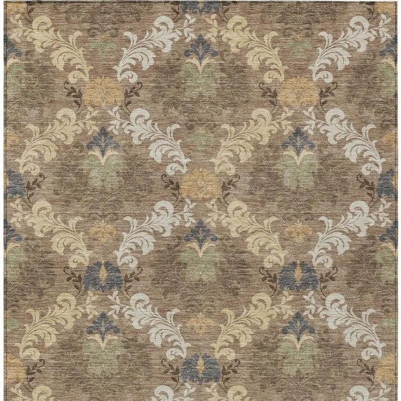 10' X 14' Brown And Taupe Damask Washable Indoor Outdoor Area Rug Homeroots Outdoor