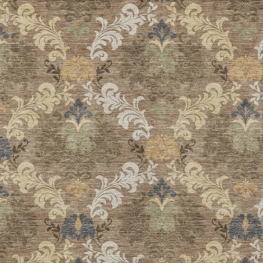 10' X 14' Brown And Taupe Damask Washable Indoor Outdoor Area Rug Homeroots Outdoor