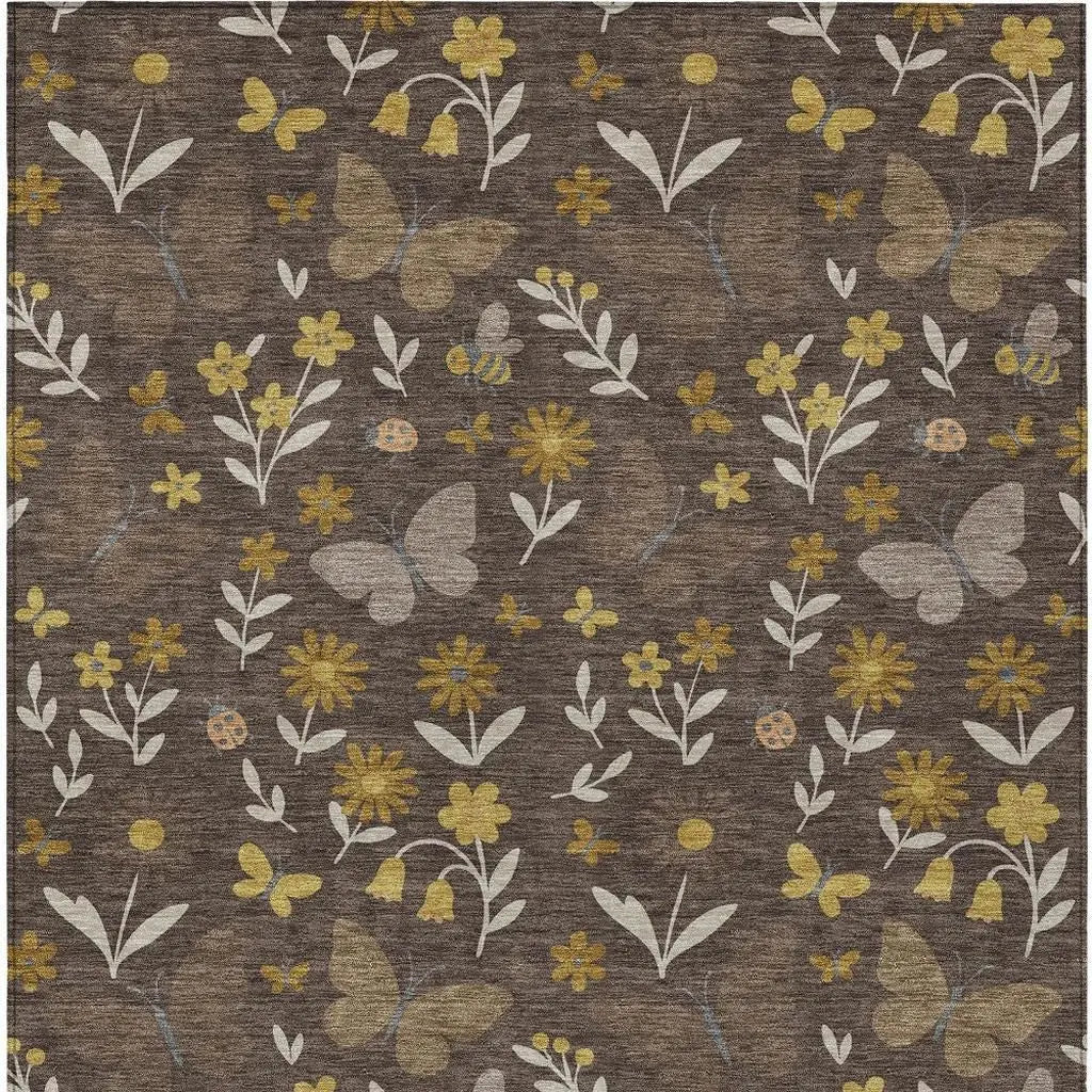 10' X 14' Brown And Walnut Abstract Washable Indoor Outdoor Area Rug Homeroots Outdoor