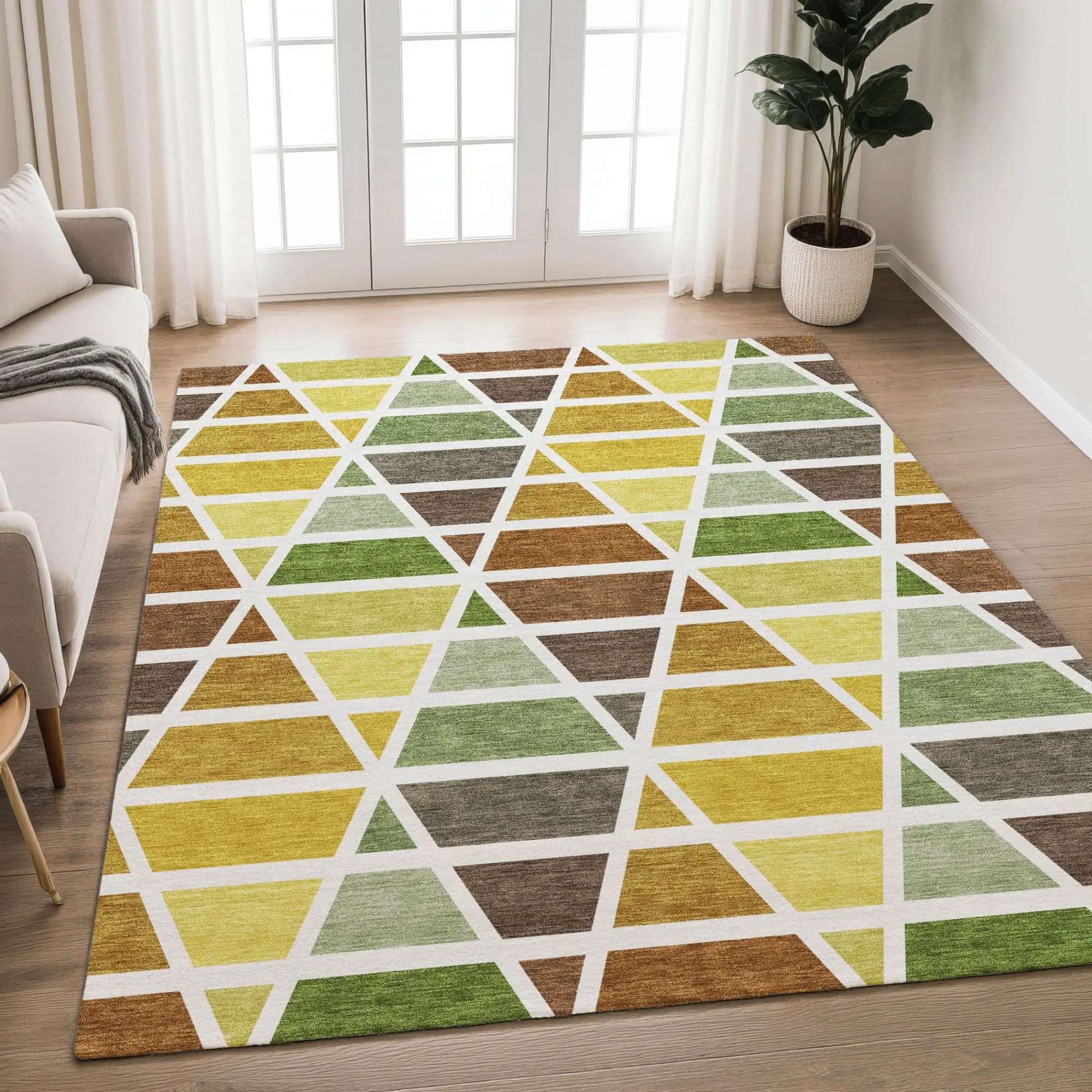 10' X 14' Brown And White Geometric Washable Indoor Outdoor Area Rug Homeroots Outdoor