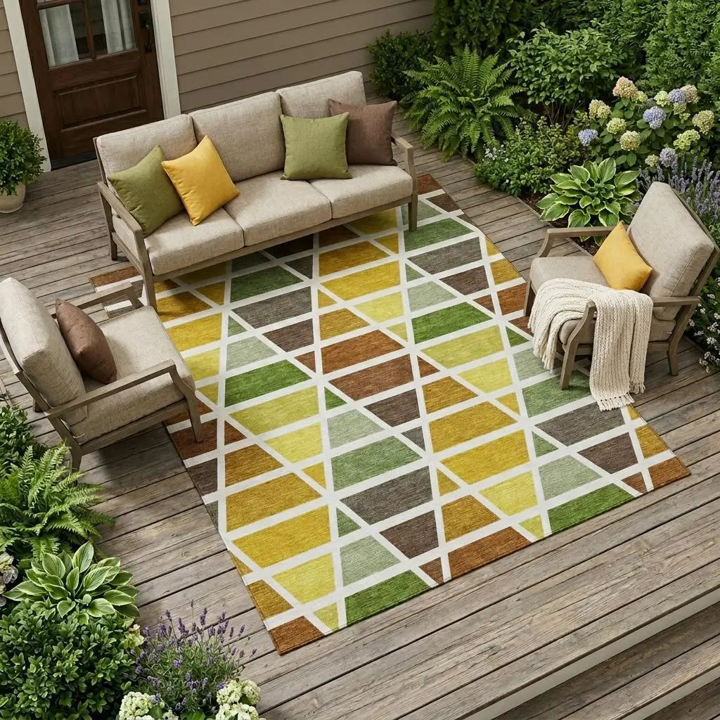 10' X 14' Brown And White Geometric Washable Indoor Outdoor Area Rug Homeroots Outdoor