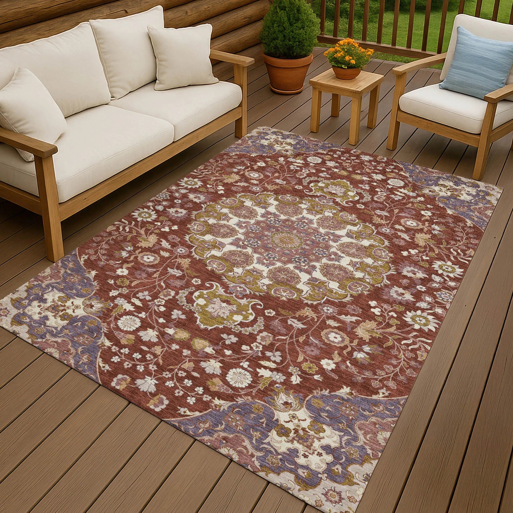 10' X 14' Burgundy And Red Damask Washable Indoor Outdoor Area Rug Homeroots Outdoor