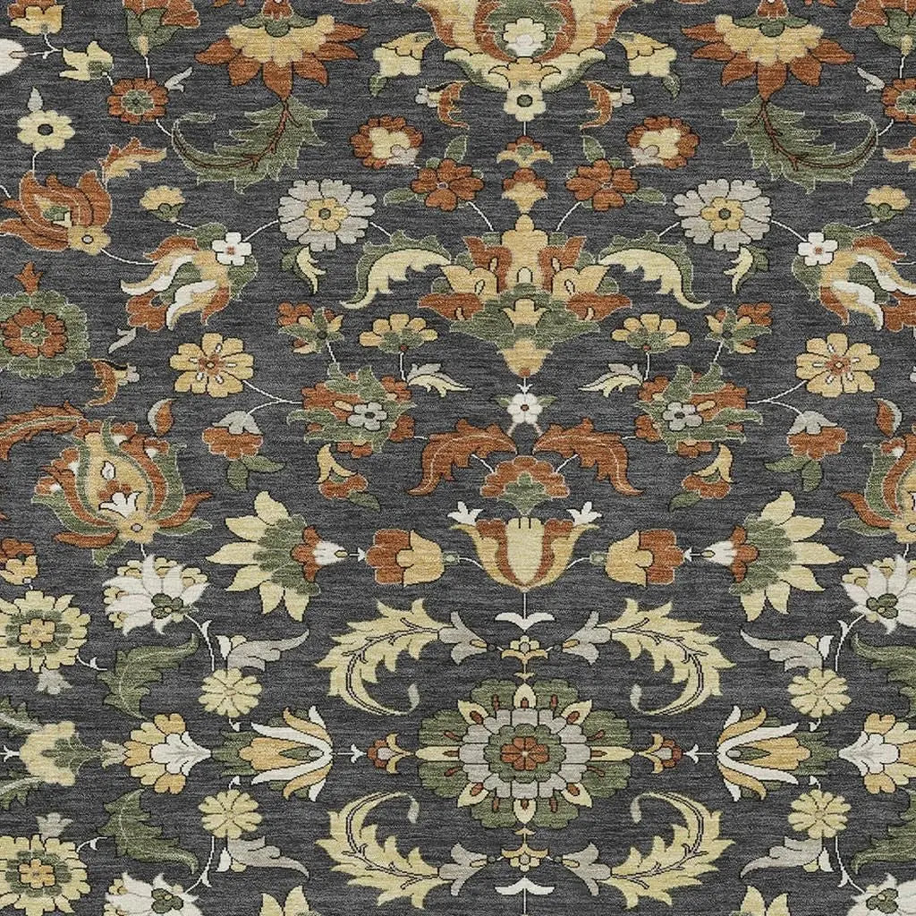 10' X 14' Charcoal And Black Floral Medallion Washable Indoor Outdoor Area Rug Homeroots Outdoor