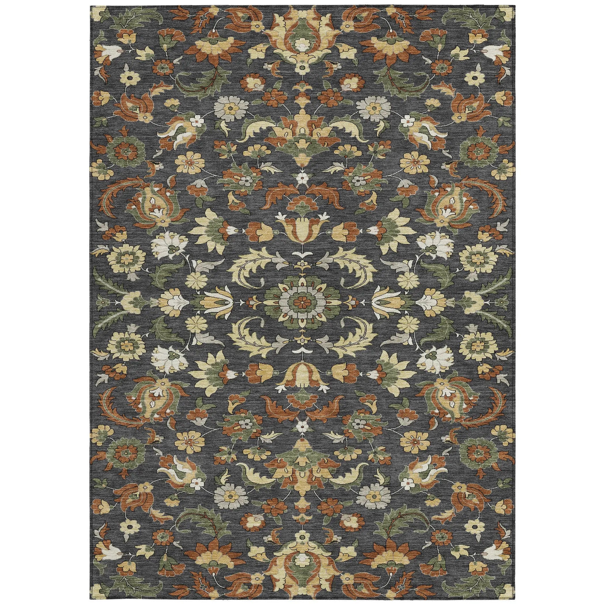 10' X 14' Charcoal And Black Floral Medallion Washable Indoor Outdoor Area Rug Homeroots Outdoor
