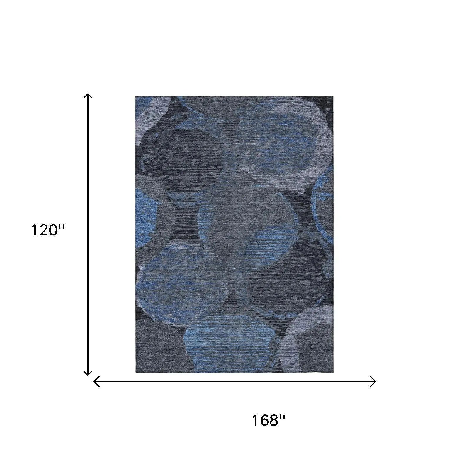 Blue and gray abstract pattern area rug, 168" x 120", soft fabric, modern style for contemporary decor.