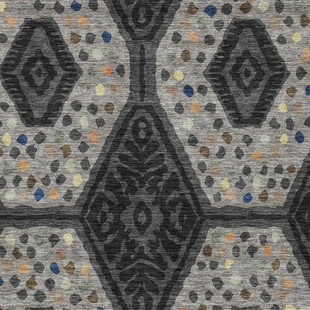 10' X 14' Charcoal And Gray Tribal Washable Indoor Outdoor Area Rug Homeroots Outdoor