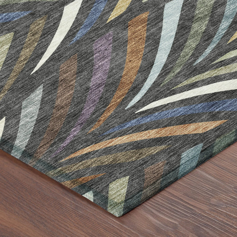 10' X 14' Charcoal And Green Abstract Washable Indoor Outdoor Area Rug Homeroots Outdoor