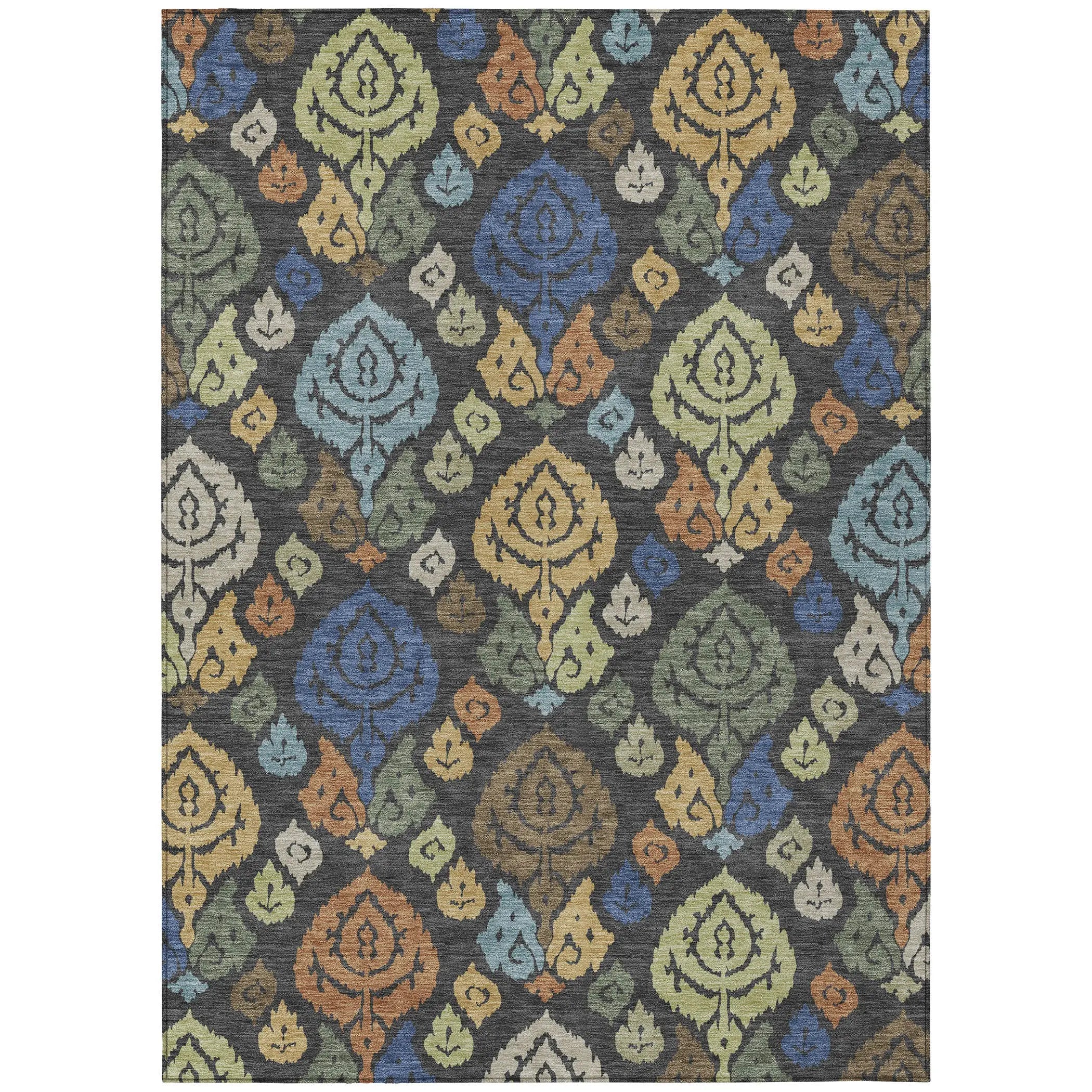 10' X 14' Charcoal And Green Damask Washable Indoor Outdoor Area Rug Homeroots Outdoor