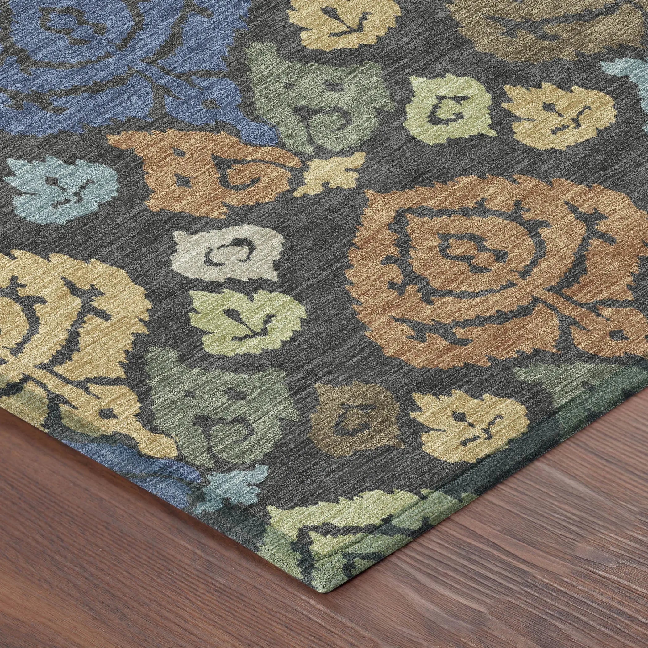 10' X 14' Charcoal And Green Damask Washable Indoor Outdoor Area Rug Homeroots Outdoor