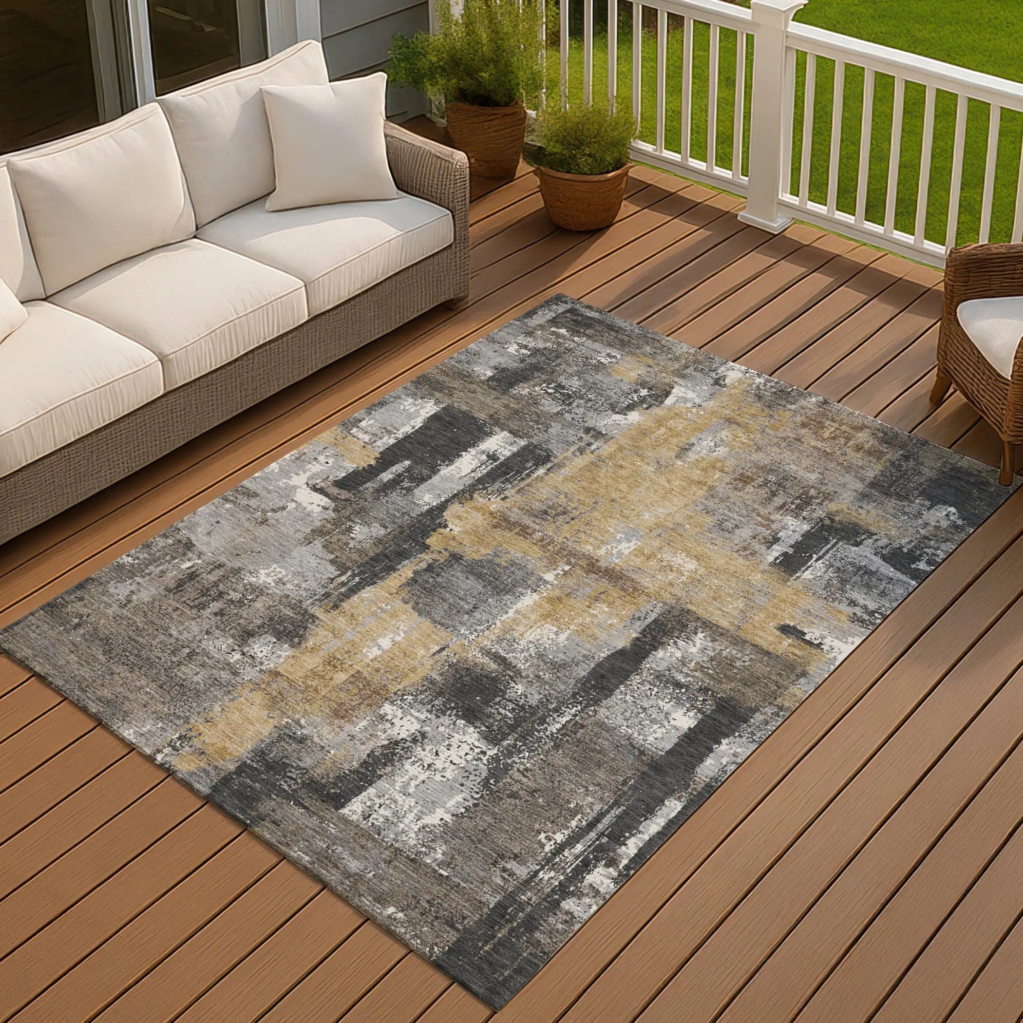 10' X 14' Charcoal And Ivory Abstract Washable Indoor Outdoor Area Rug Homeroots Outdoor